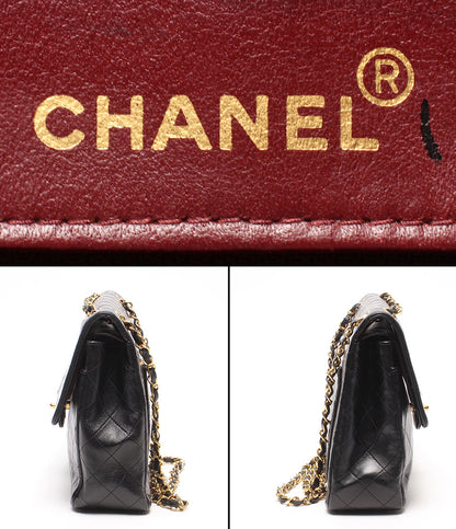 CHANEL チェーンショルダーバッグ 肩掛け 斜め掛け マトラッセ25 ゴールド金具 ダブルチェーン ダブルフラップ ラムスキン 1番台 レディース シャネル