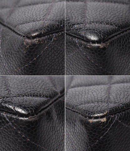 シャネル ショルダーバッグ シングルフラップ ダブルチェーン シルバー金具 キャビアスキン デカマトラッセ 30 レディース CHANEL