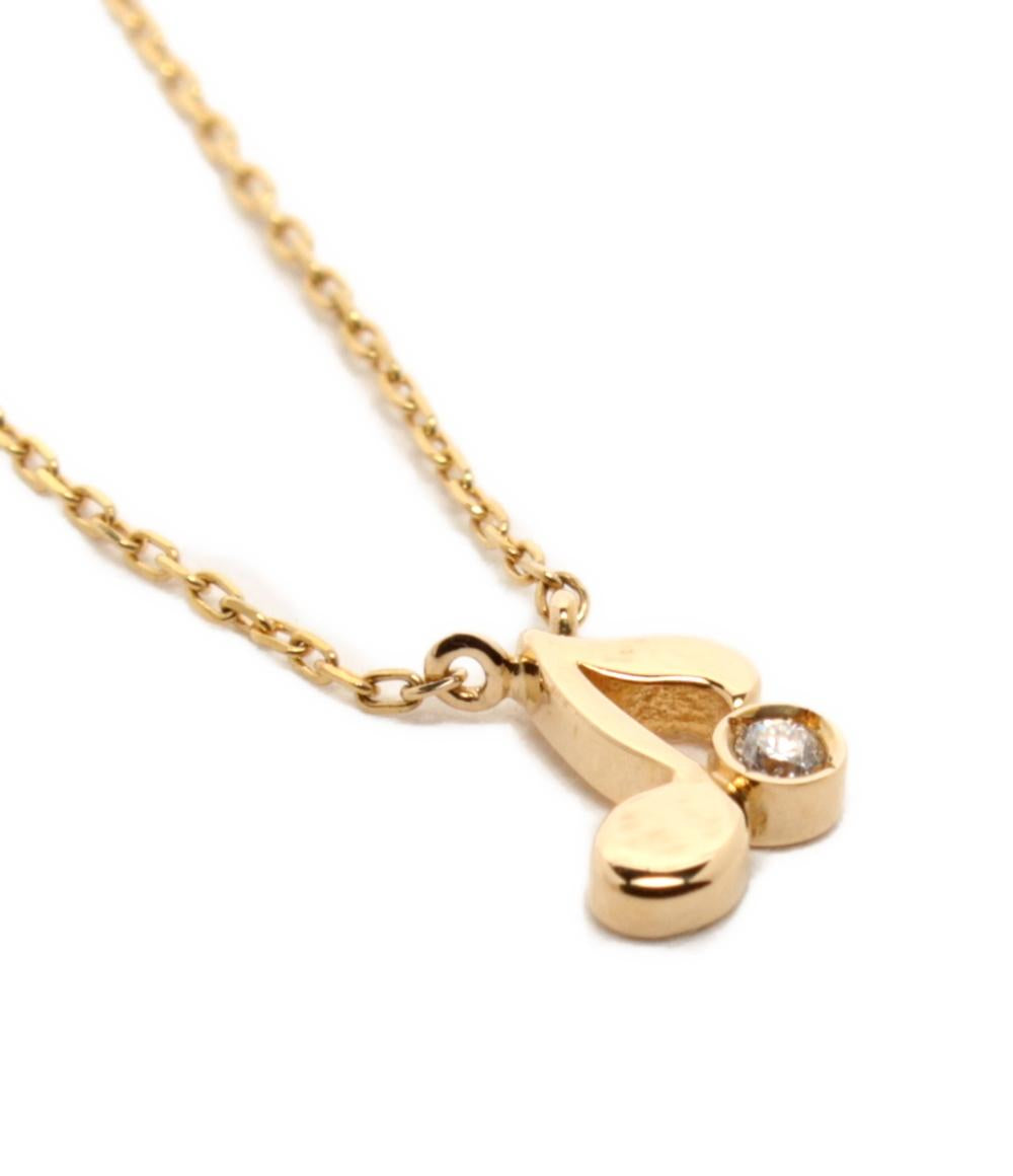 美品 STAR JEWELRY ネックレス K18 ダイヤ 0.01ct 音符モチーフ レディース スタージュエリー