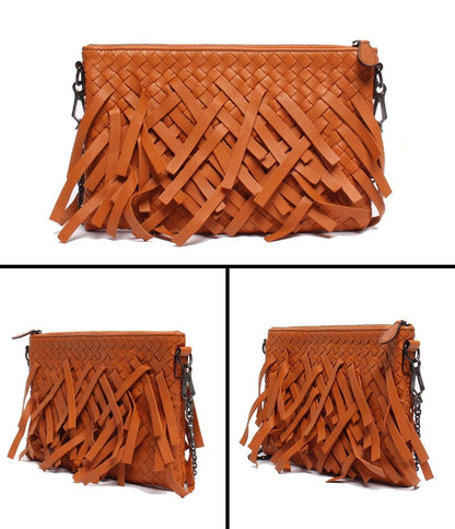 美品 BOTTEGA VENETA チェーンショルダーバッグ 斜め掛け フリンジ イントレチャート レディース ボッテガ・ヴェネタ