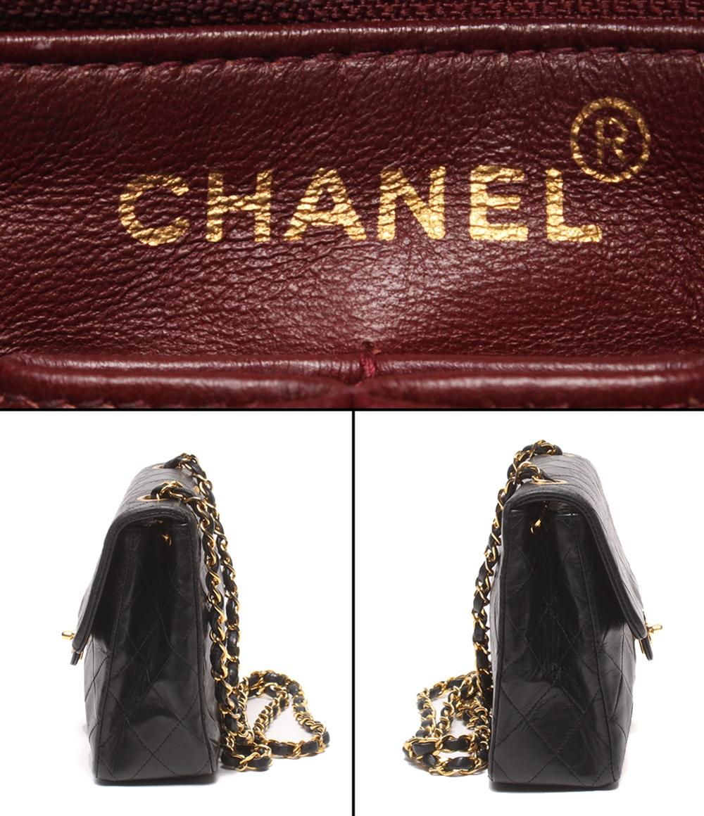 CHANEL チェーンショルダーバッグ 肩掛け ゴールド金具 シングルチェーン シングルフラップ マトラッセ ラムスキン 2番台 レディース シャネル