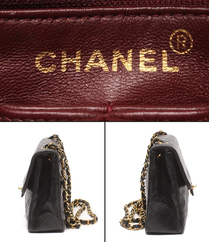 CHANEL チェーンショルダーバッグ 肩掛け ゴールド金具 シングルチェーン シングルフラップ マトラッセ ラムスキン 2番台 レディース シャネル