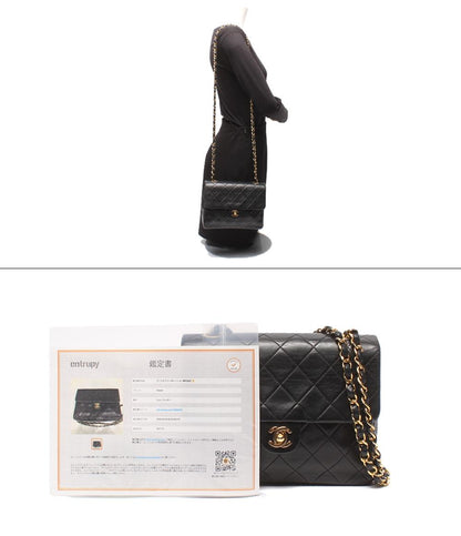 CHANEL チェーンショルダーバッグ 肩掛け ゴールド金具 シングルチェーン シングルフラップ マトラッセ ラムスキン 2番台 レディース シャネル