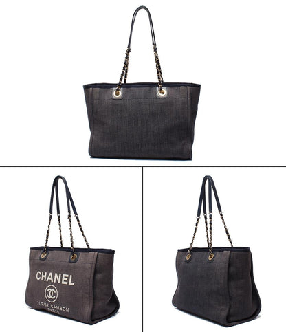 CHANEL トートバッグ チェーンショルダーバッグ 肩掛け ゴールド金具 デニム 17番台 ドーヴィル MM レディース シャネル