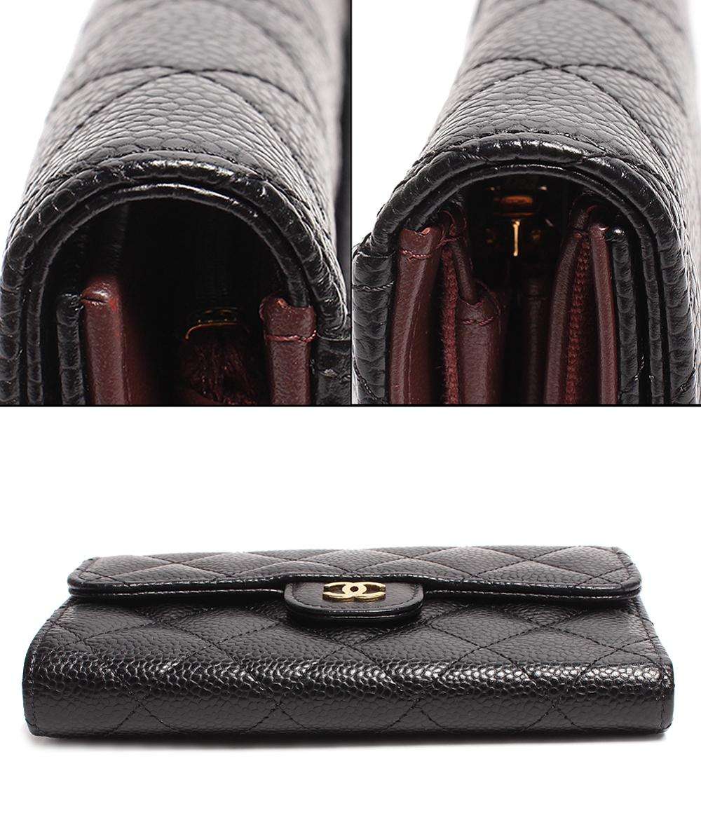 シャネル 三つ折り財布 ココマーク ゴールド金具 クラシック ミディアム フラップ ウォレット マトラッセ キャビアスキン AP0232 CHANEL