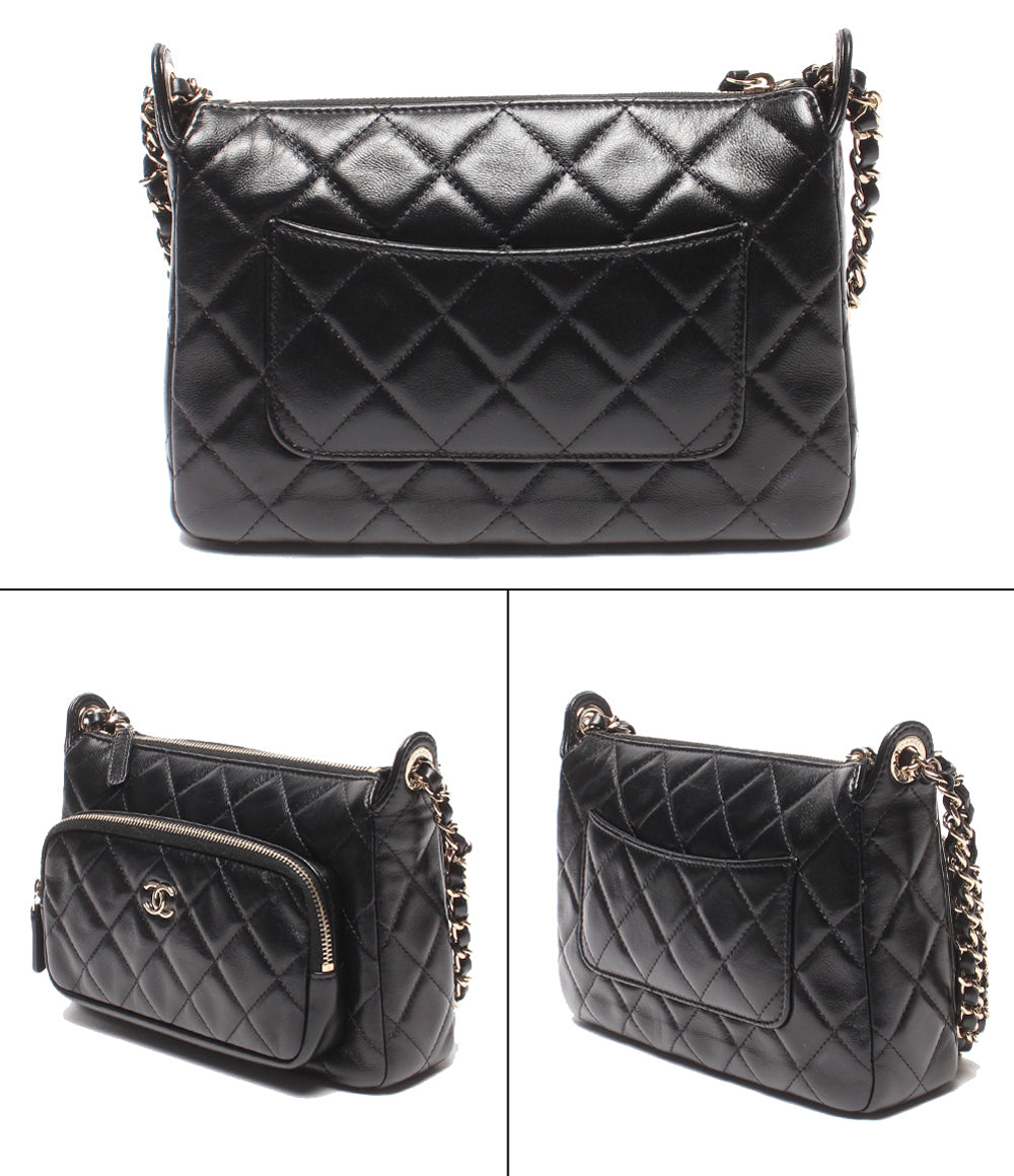 美品 CHANEL チェーンショルダーバッグ 肩掛け 斜め掛け シルバー金具 シングルチェーン シャイニークランプル マトラッセ ラムスキン AP4349