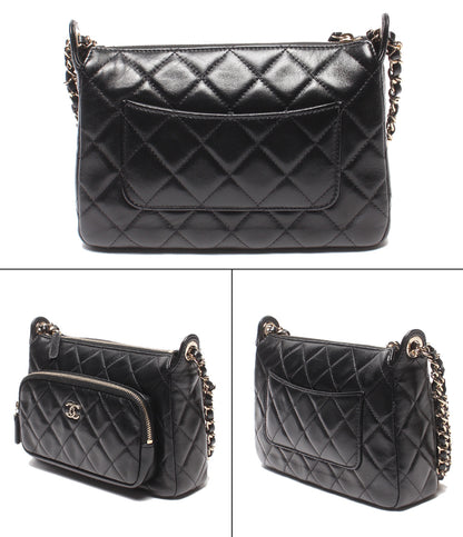 美品 CHANEL チェーンショルダーバッグ 肩掛け 斜め掛け シルバー金具 シングルチェーン シャイニークランプル マトラッセ ラムスキン AP4349