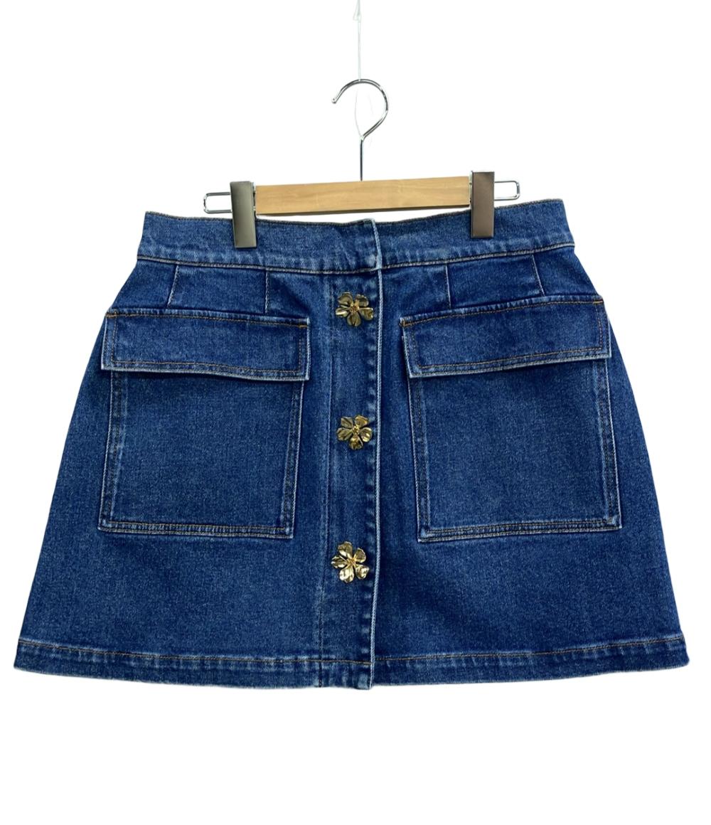 美品 オスカーデラレンタ デニムスカート フラワーボタン レディース SIZE 14 (XL) Oscar de la Renta