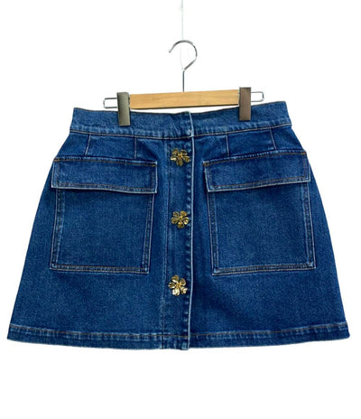 美品 オスカーデラレンタ デニムスカート フラワーボタン レディース SIZE 14 (XL) Oscar de la Renta