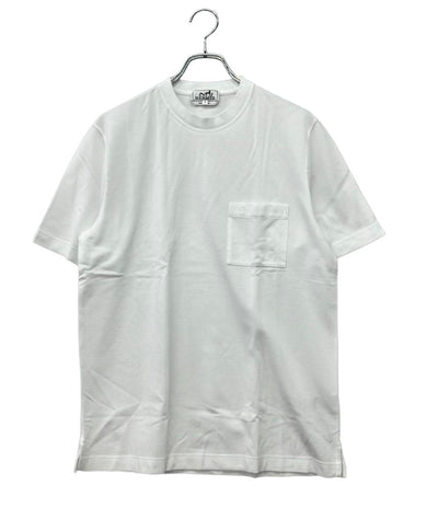 美品 HERMES 半袖Tシャツ クルーネック 左胸パッチポケット コットン100％ サイドスリット タグ 箱付き メンズ SIZE M エルメス