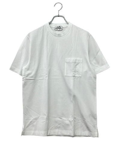 美品 HERMES 半袖Tシャツ クルーネック 左胸パッチポケット コットン100％ サイドスリット タグ 箱付き メンズ SIZE M エルメス