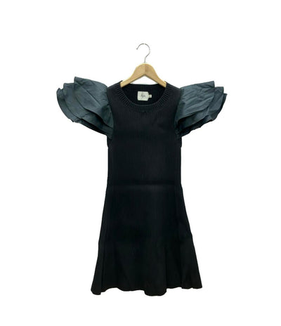 美品 アジェ ナイロンニット切り替えノースリーブフレアミディアムワンピース レディース SIZE L Aje