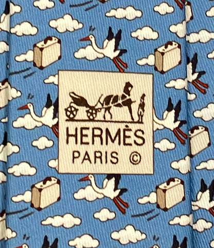 美品 HERMES ネクタイ シルク 100% 総柄 メンズ エルメス