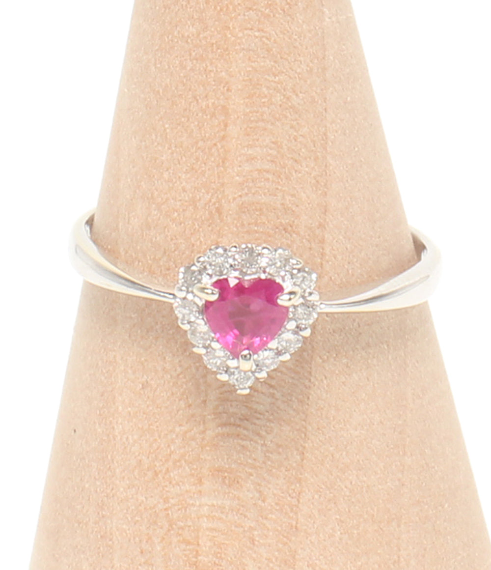 美品 リング 指輪 K18WG ルビー 0.25ct ダイヤ 0.15ct ハートモチーフ レディース SIZE 11号