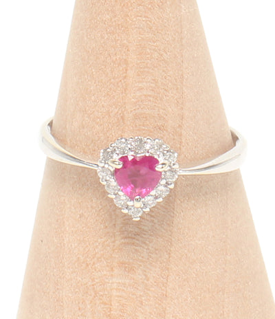 美品 リング 指輪 K18WG ルビー 0.25ct ダイヤ 0.15ct ハートモチーフ レディース SIZE 11号