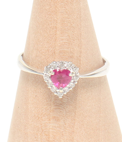 美品 リング 指輪 K18WG ルビー 0.25ct ダイヤ 0.15ct ハートモチーフ レディース SIZE 11号