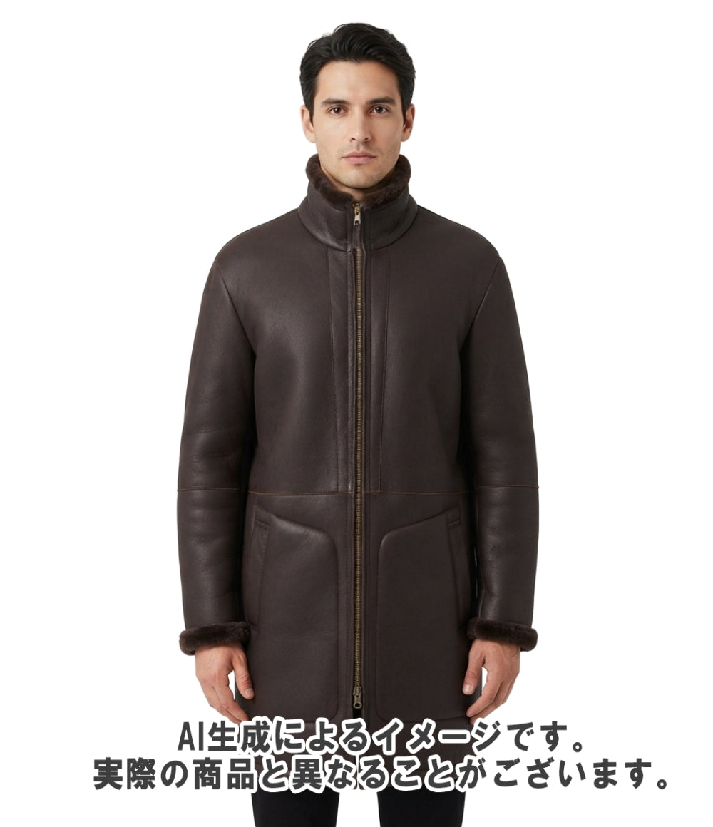 Austin Reed ロングコート ブラウン レザー ムートン 18490Y メンズ SIZE L オースチンリード