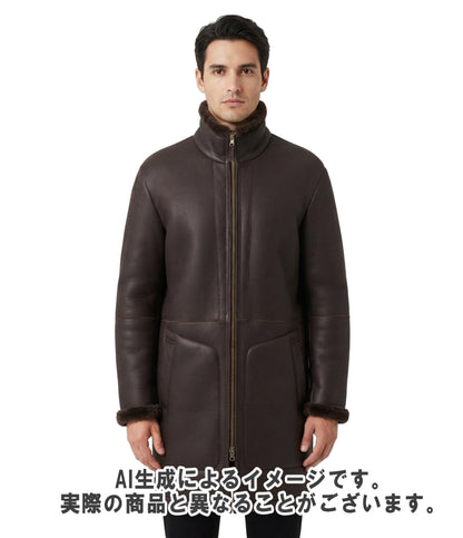 Austin Reed ロングコート ブラウン レザー ムートン 18490Y メンズ SIZE L オースチンリード