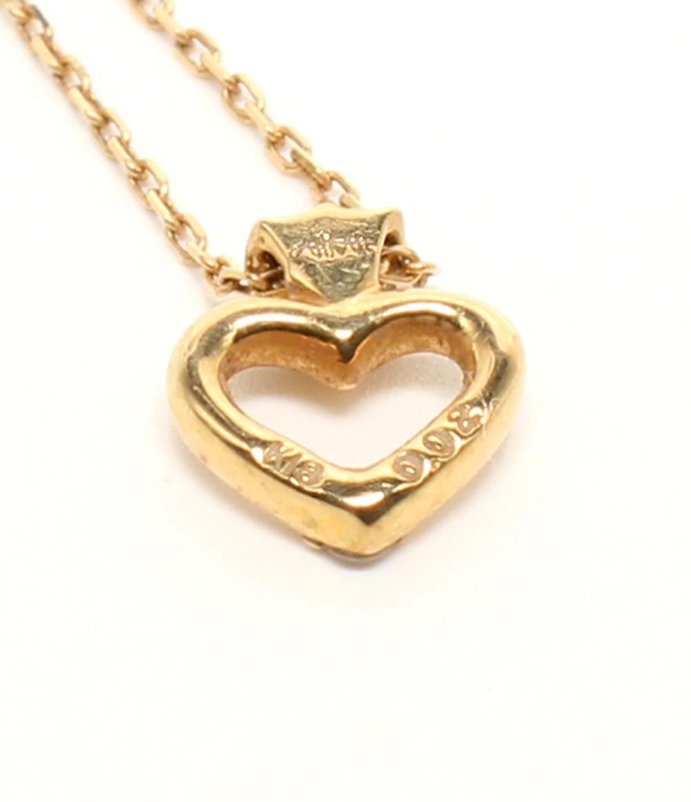 美品 AHKAH ネックレス K18 ダイヤ 0.02ct ハートモチーフ レディース アーカー
