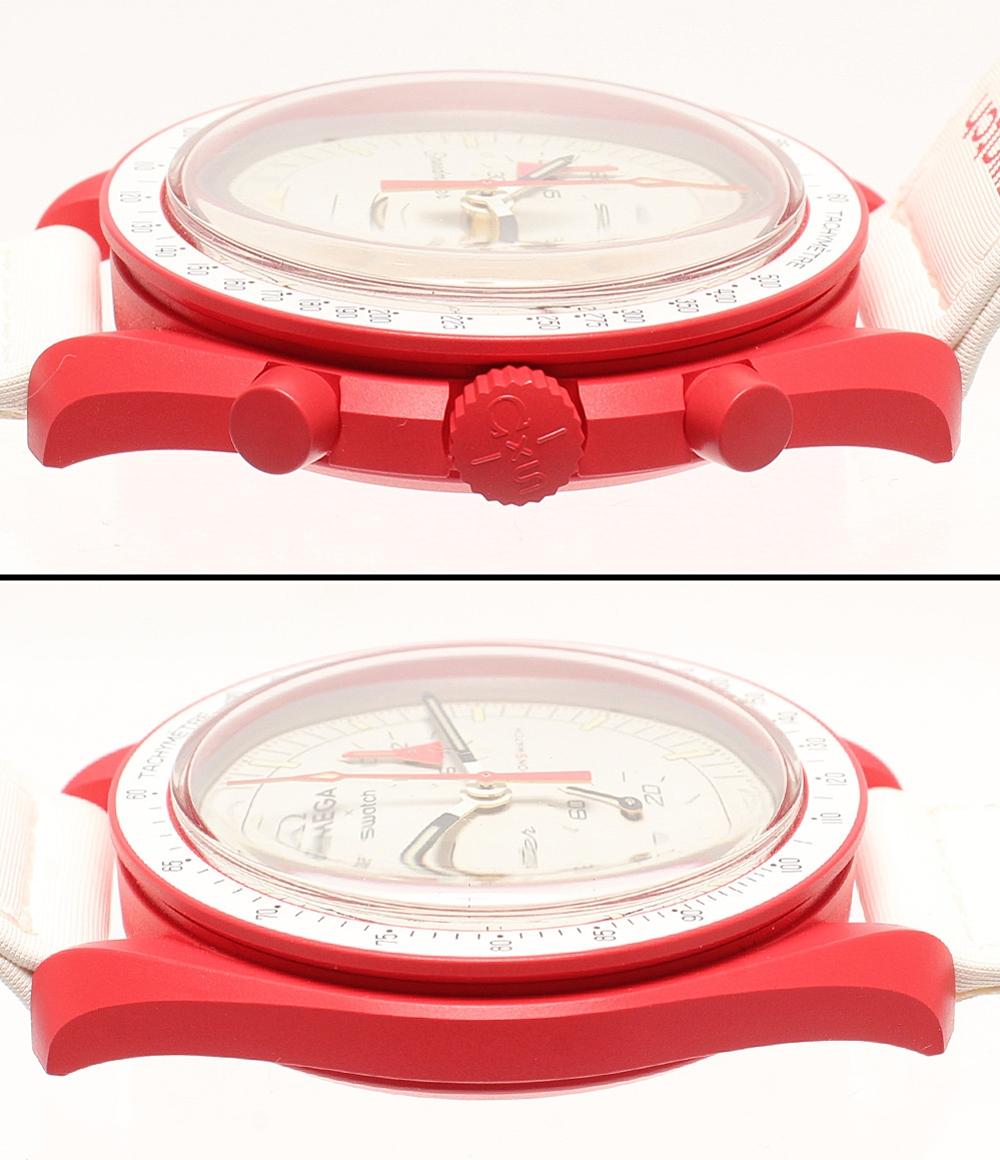 美品 Swatch OMEGA 腕時計 スピードマスター クオーツ ホワイト S033R100 ユニセックス スウォッチ オメガ