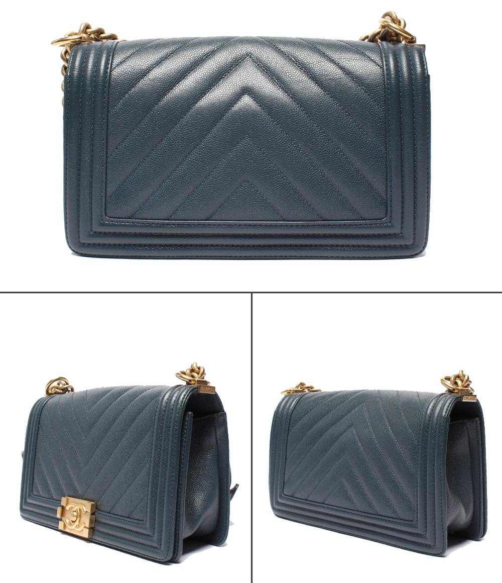 CHANEL チェーンショルダーバッグ ボーイシャネル25 ゴールド金具 Vステッチ キャビアスキン レディース シャネル