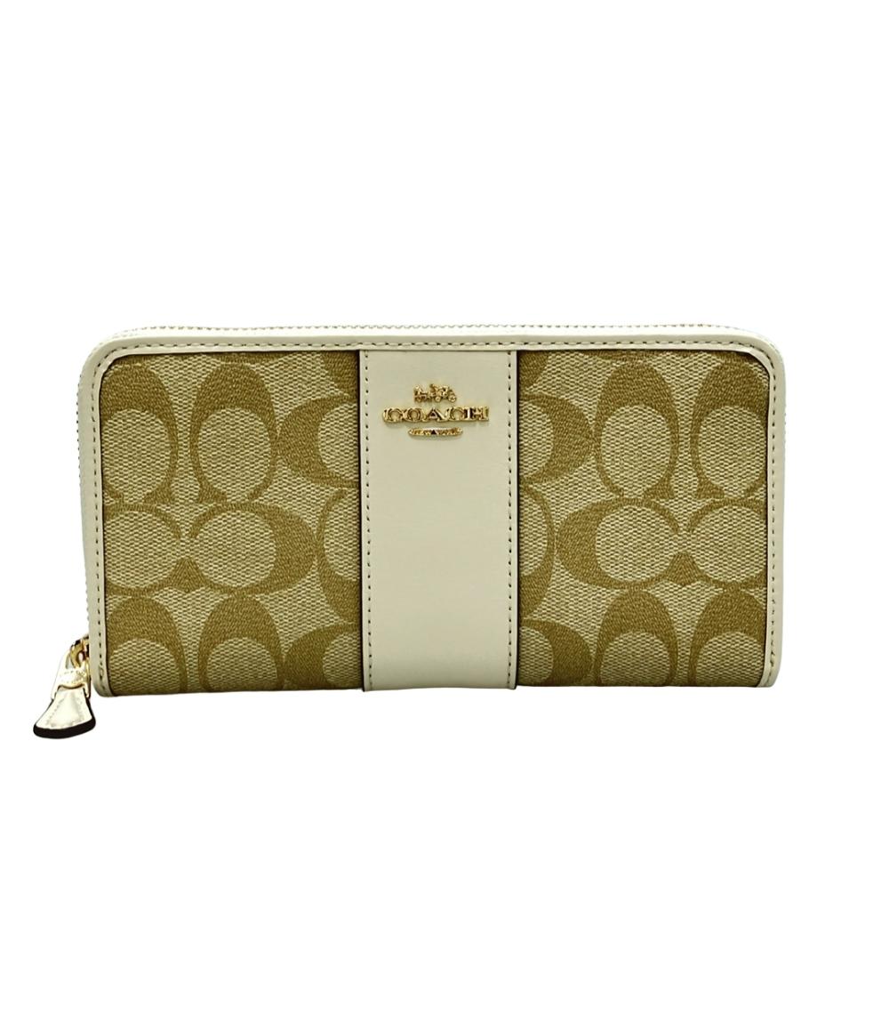 美品 COACH ラウンドファスナー 長財布 シグネチャー レディース コーチ