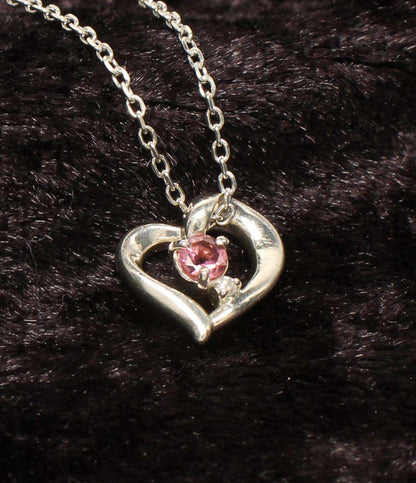 美品 ヨンドシー ネックレス SV ダイヤ ピンクトルマリン ハートモチーフ レディース 4℃