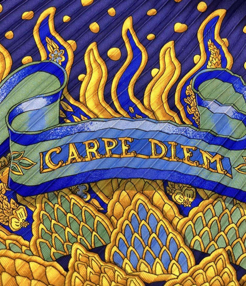美品 HERMES スカーフ シルク100% カレ90 プリーツ CARPE DIEM レディース エルメス
