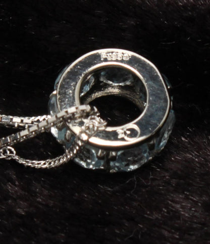 美品 ネックレス K18WG Pt950 ブルートパーズ レディース