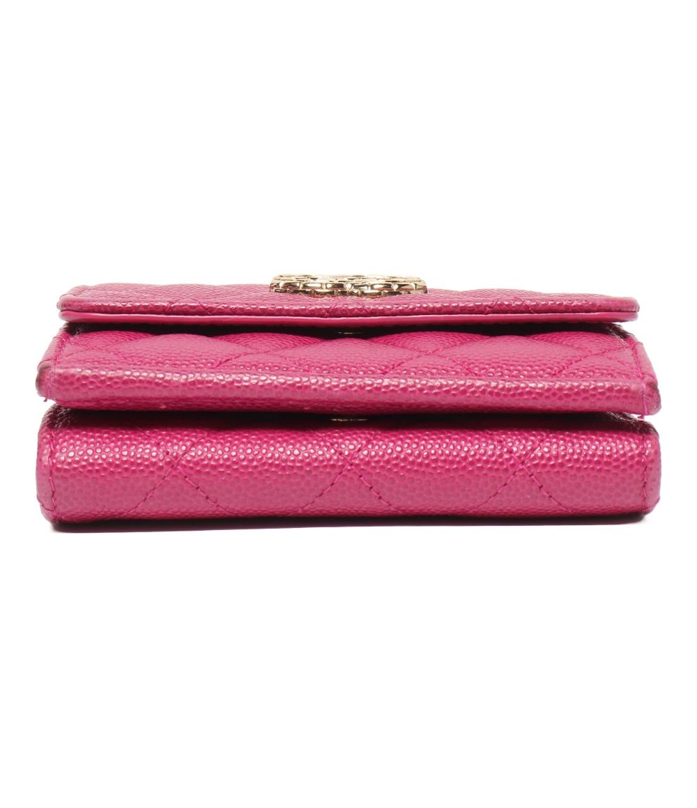CHANEL 三つ折り財布 ゴールド金具 キャビアスキン スモールフラップウォレット レディース シャネル