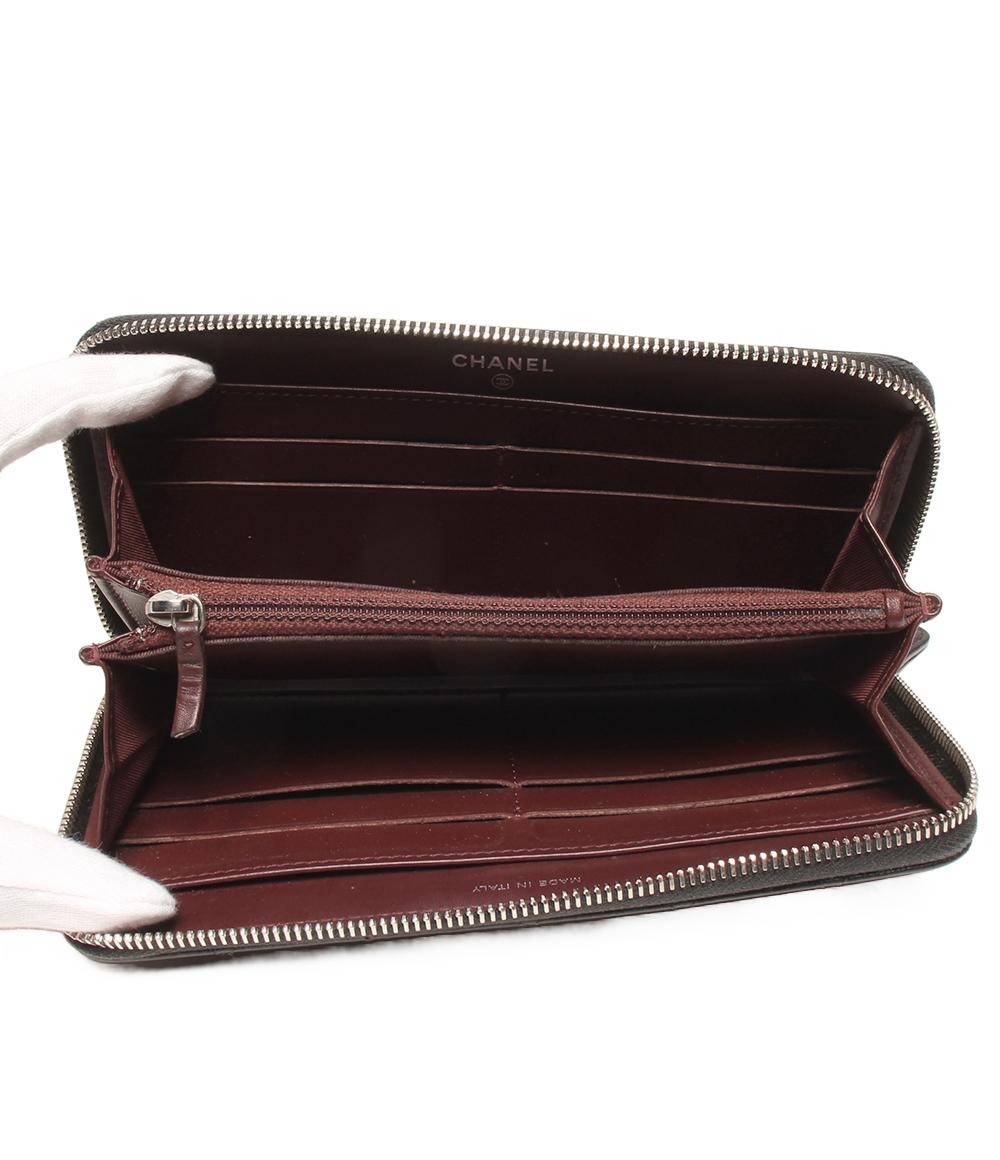 シャネル ラウンドファスナー長財布 シルバー金具 キャビアスキン  