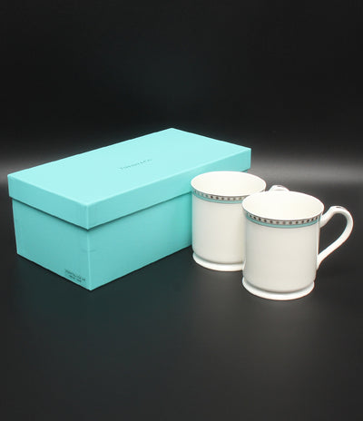美品 Tiffany & Co. マグカップ 2点セット ペア プラチナブルーバンド ティファニー