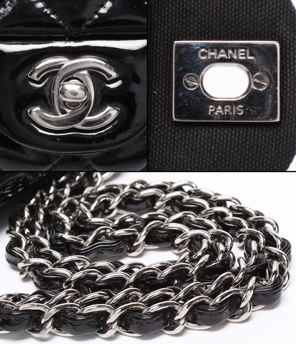 CHANEL チェーンショルダーバッグ ダブルチェーン シングルフラップ シルバー金具 パテントレザー マトラッセ エナメル レディース シャネル