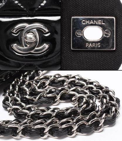 CHANEL チェーンショルダーバッグ ダブルチェーン シングルフラップ シルバー金具 パテントレザー マトラッセ エナメル レディース シャネル