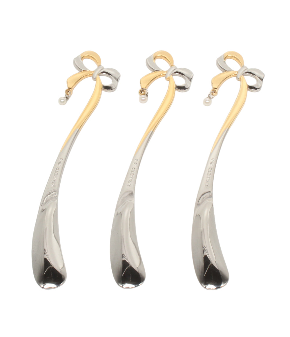 美品 MIKIMOTO International スプーン リボンモチーフ パール付 3点セット ミキモトインターナショナル