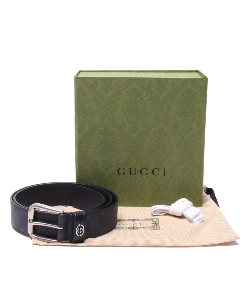 グッチ 美品  インターロッキングGディテール付き ベルト  GGスプリーム   673921 メンズ  (複数サイズ) GUCCI