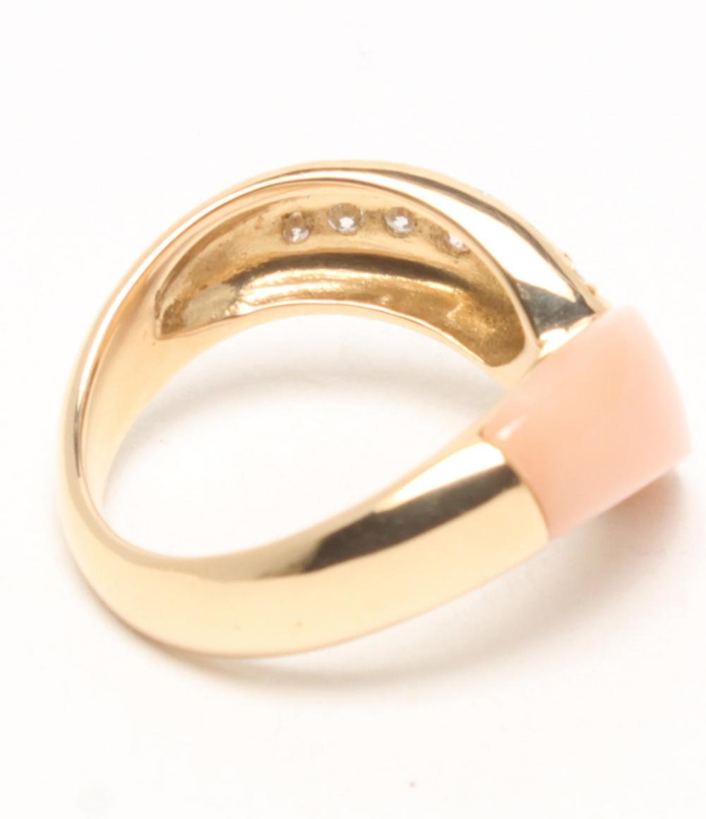美品 リング 指輪 K18 ダイヤ 0.23ct コーラル サンゴ レディース SIZE 11号