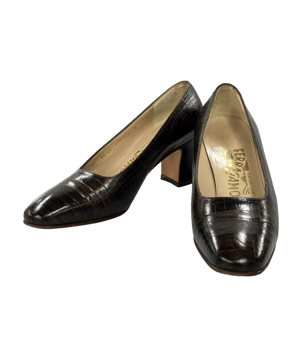 サルヴァトーレフェラガモ スクエアトゥパンプス チャンキーヒール レディース SIZE 4 1/2 (XS) Salvatore Ferragamo