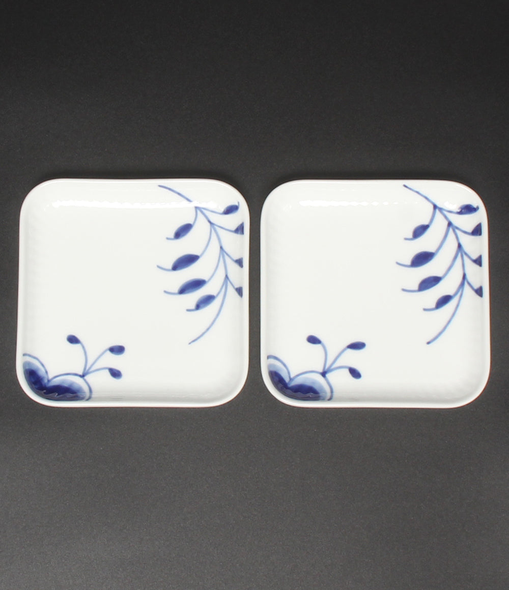 美品 Royal Copenhagen スモールスクエアディッシュ 皿 2点セット 10cm ブルーフルーテッド メガ ロイヤルコペンハーゲン