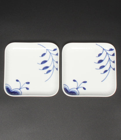 美品 Royal Copenhagen スモールスクエアディッシュ 皿 2点セット 10cm ブルーフルーテッド メガ ロイヤルコペンハーゲン