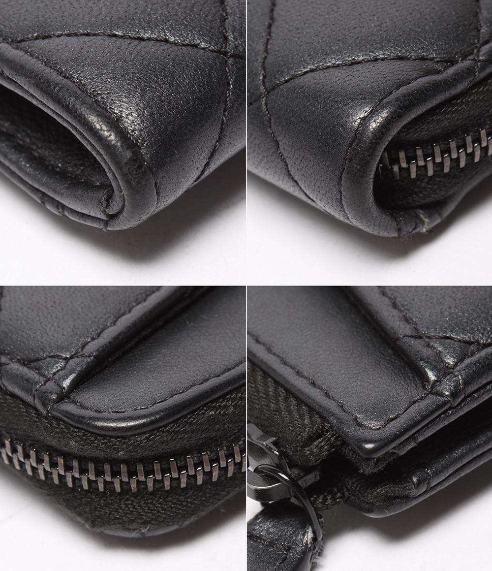 CHANEL カードケース コインケース フラグメントケース ブラック金具 ソーブラック マトラッセ ラムスキン AP3179 レディース シャネル