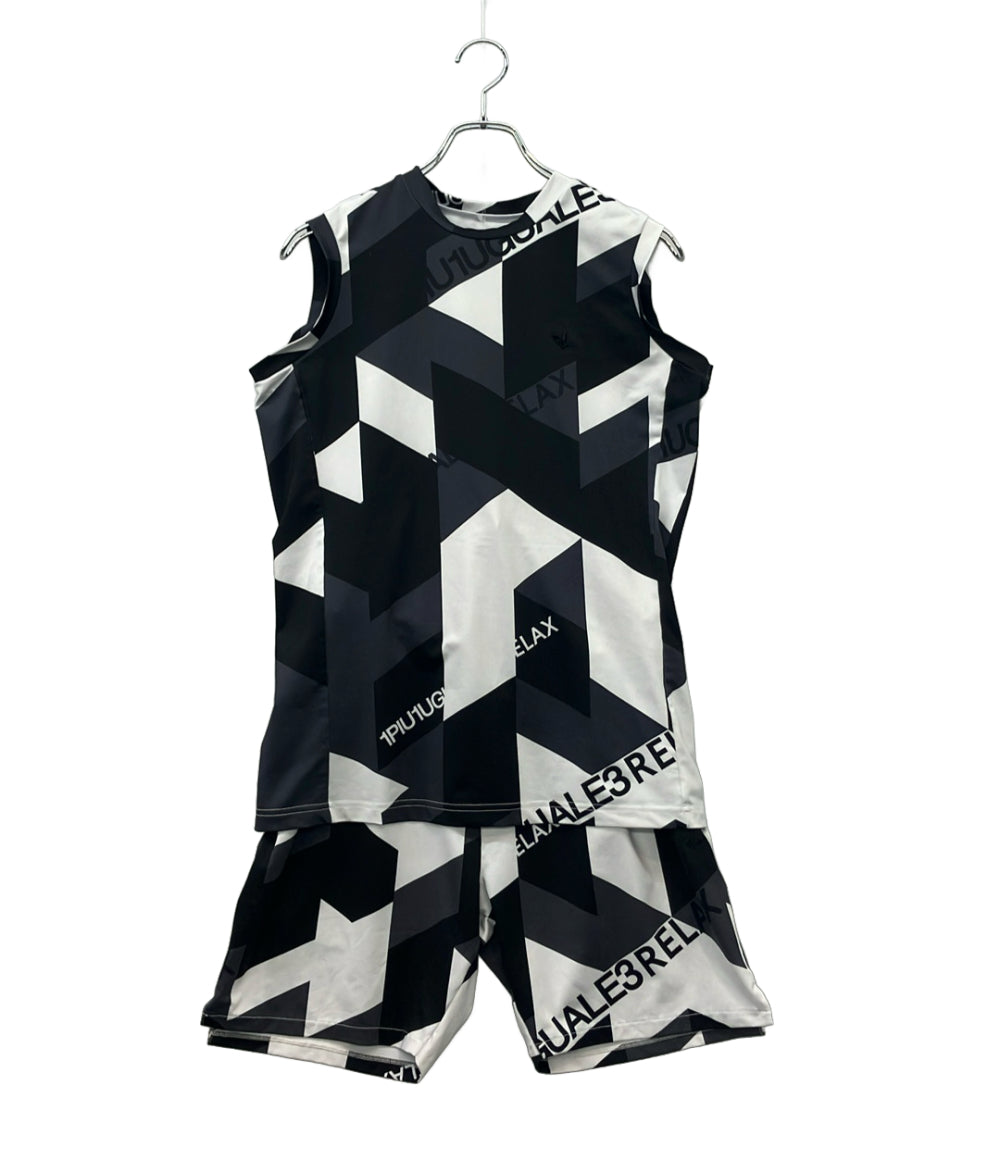 1PIU1UGUALE3 RELAX 総柄ラッシュガード ノースリーブ ハーフパンツ セットアップ メンズ SIZE S ウノピゥウノウグァーレトレ