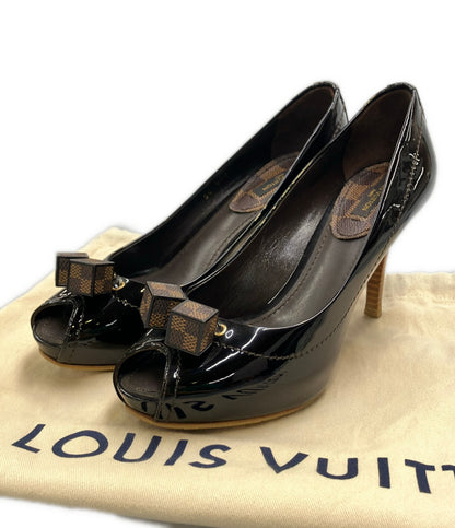美品 LOUIS VUITTON ダミエ オープントゥエナメルパンプス SC 0181 レディース SIZE 36 1/2 ルイ・ヴィトン