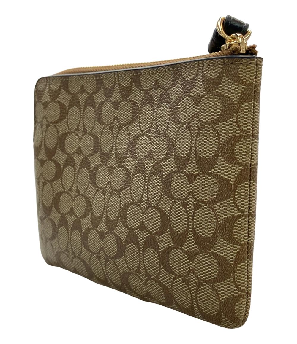 美品 COACH ポーチ コーナー ジップ リストレット キャンバス レザー マイクロシグネチャー CJ792 レディース コーチ