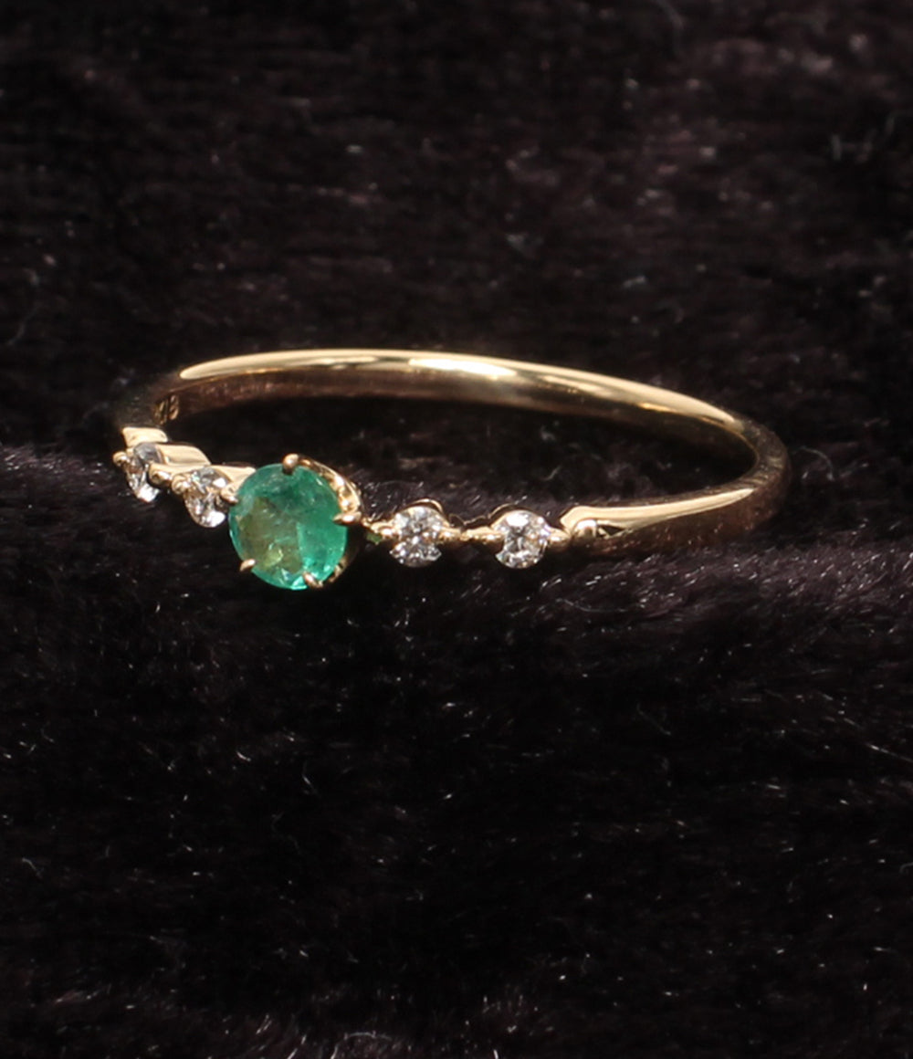 美品 STAR JEWELRY リング 指輪 K18 エメラルド ダイヤ 0.04ct レディース SIZE 7号 スタージュエリー