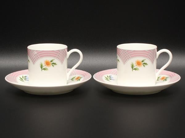 美品 TIFFANY&Co. デミタスカップ＆ソーサー 2客セット ペア ブーケ ティファニー