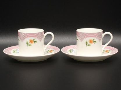 美品 TIFFANY&Co. デミタスカップ＆ソーサー 2客セット ペア ブーケ ティファニー