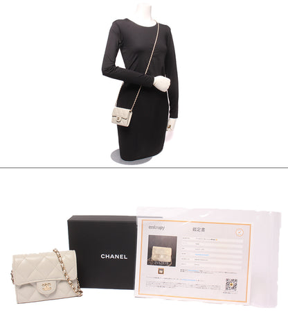 美品 CHANEL ミニチェーンウォレット マトラッセ ゴールド金具 ランダム番台 キャビアスキン AP0238 レディース シャネル