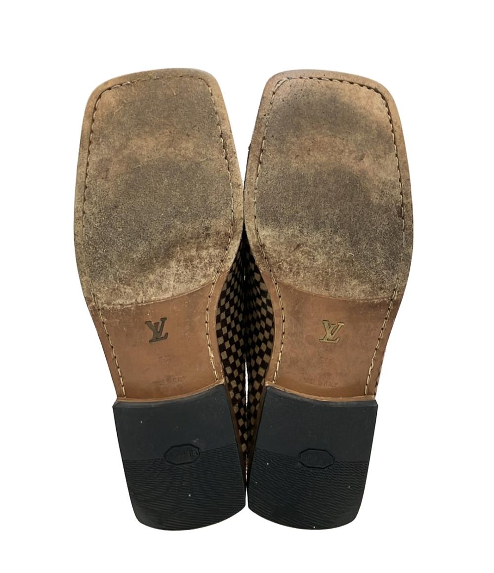 LOUIS VUITTON スクエアトゥスリッポン ハラコ ダミエソバージュ メンズ SIZE 6.5 (S) ルイ・ヴィトン