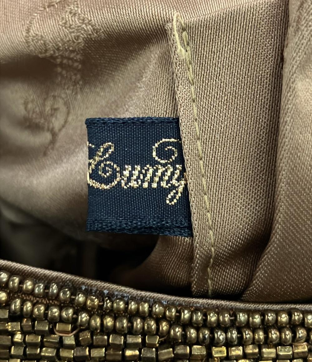 ハシモト　ルミーはしもと　ビーズバッグ　シルバーチェーン 銀座【G-2762】ルミーはしもと製 ビーズ刺繍 バッグ 幾何文 銀色